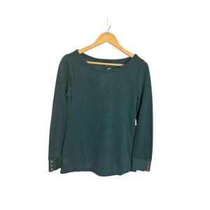 NWT Talbots Women's Small Green Metallic Sparkle Long Sleeve Top Button Cuff